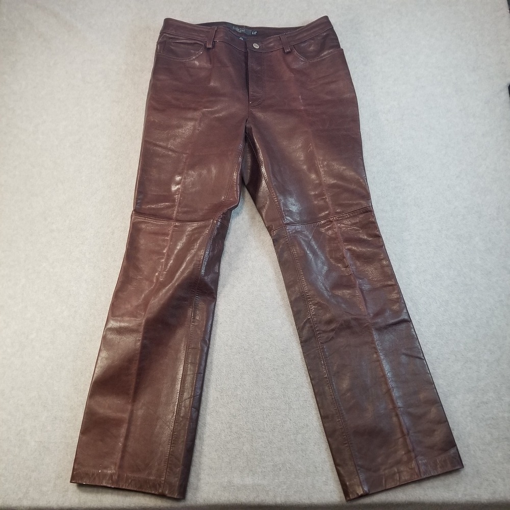 VTG GAP Leather Pants Womens Size 12 Burgundy Brown Bootcut Vintage 90s Y2K